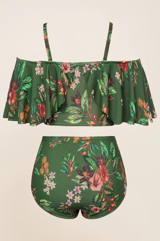 HN Women Plus Size 2pcs Set Swimsuit Padded Swim Tops+High Waist Ruched Briefs - Hanna Nikole#color_green
