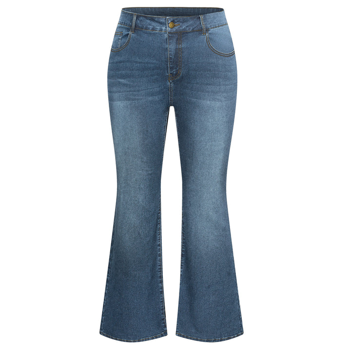 HN Women Plus Size Flared Bottoms High Waist Multi-Pocket Jean Pants Jeans
