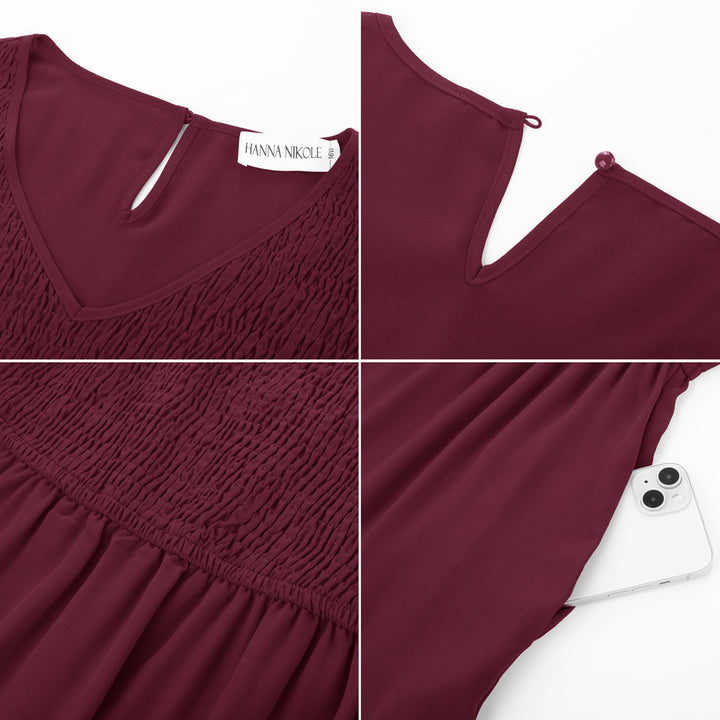 HN Women Plus Size Elastic Waist Dress Long Sleeve V-Neck Tiered A-Line Dress