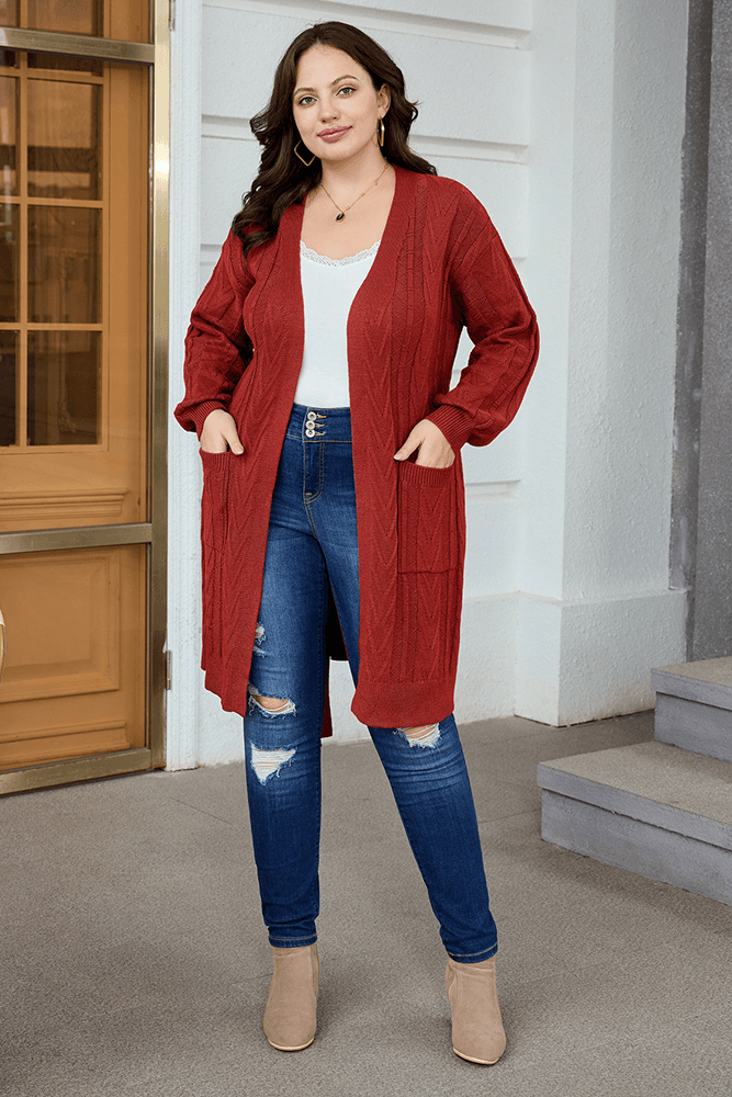 Red open front on sale sweater