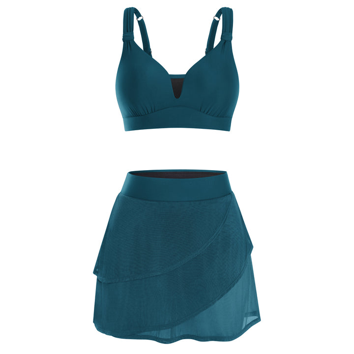 Hanna Nikole Womens High Waisted Bikini Sets, Modest Tummy Control Swimsuits, 2 Piece Bathing Suits Mesh Swim Skirt