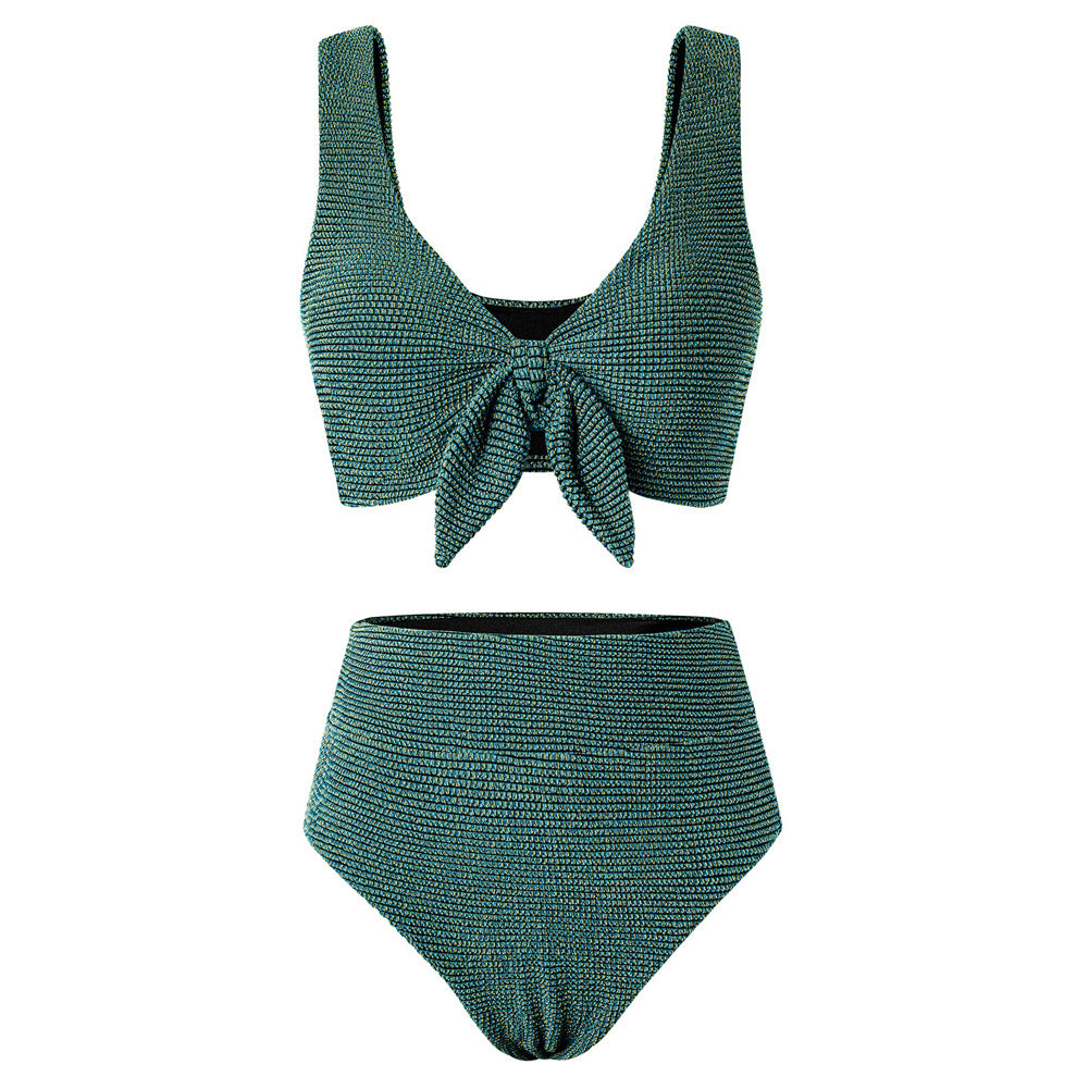 Hanna Nikole Women High Waisted Bikini Sets, Two Piece Swimsuit Tummy Control, Textured Bathing Suits, Tie Knot Swimwear