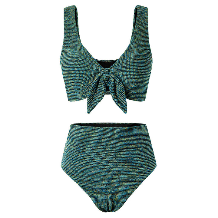 Hanna Nikole Women High Waisted Bikini Sets, Two Piece Swimsuit Tummy Control, Textured Bathing Suits, Tie Knot Swimwear