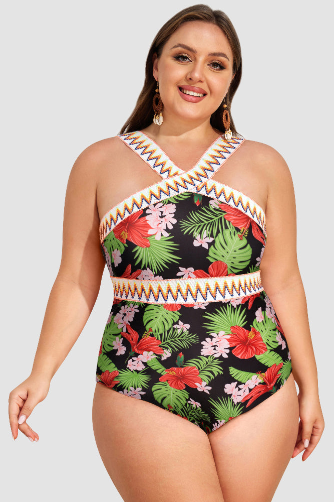 HN Women Plus Size Teddy Bathing Suit Padded Halterneck Swimwear