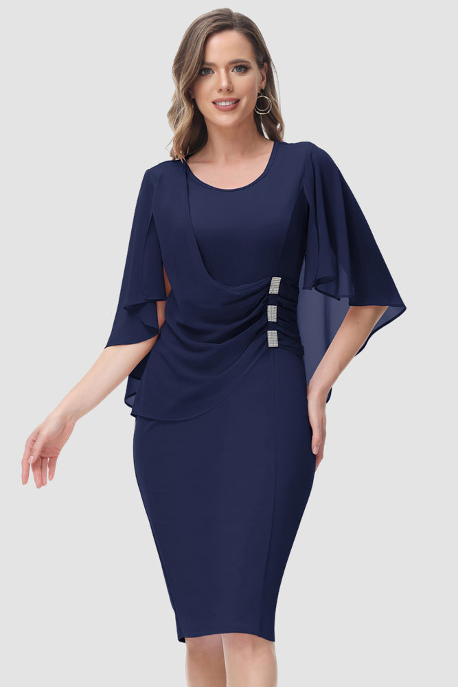 HN Women Chiffon Overlay Decorated Dress Crew Neck Back Slit Bodycon D Hanna Nikole HN Women Chiffon Overlay Decorated Dress Crew Neck Back Slit Bodycon D Hanna Nikole