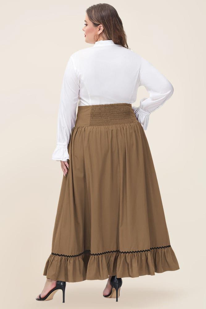 HN Women Plus Size Renaissance Swing Skirt Elastic High Waist Ruffled Hem Skirt - Hanna Nikole