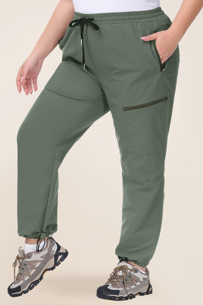 HN Women Plus Size Outdoor Pants Elastic Drawstring Waist Multi-Pocket Pants