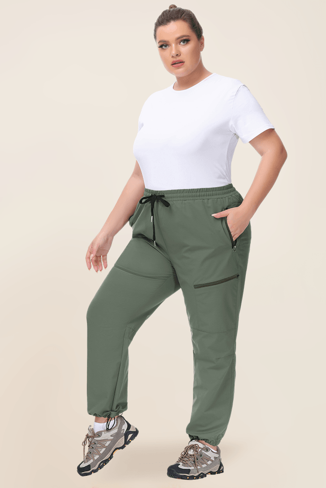 HTNBO Plus Size Hiking Pants Women Casual Solid Color Drawstring