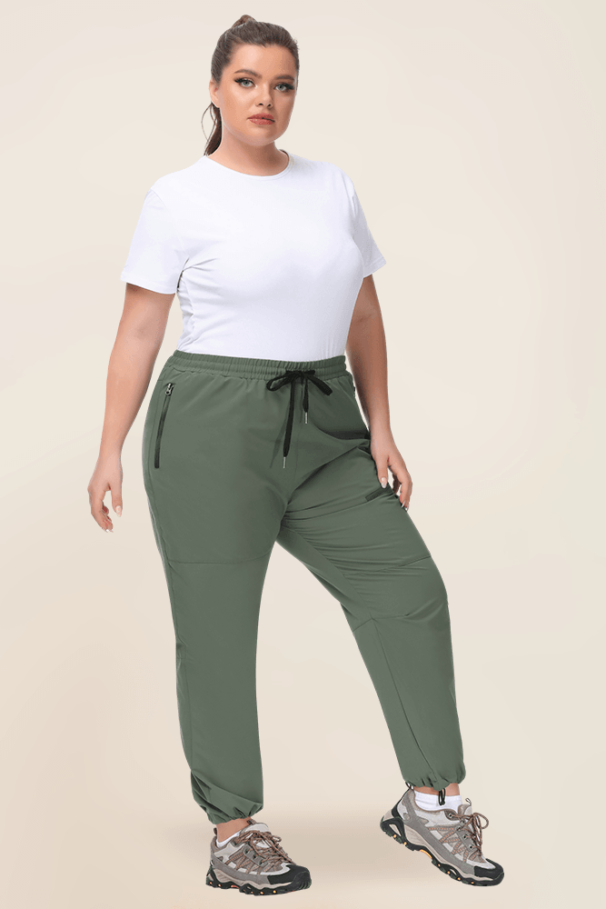 HN Women Plus Size Outdoor Pants Elastic Drawstring Waist Multi-Pocket Pants - Hanna Nikole