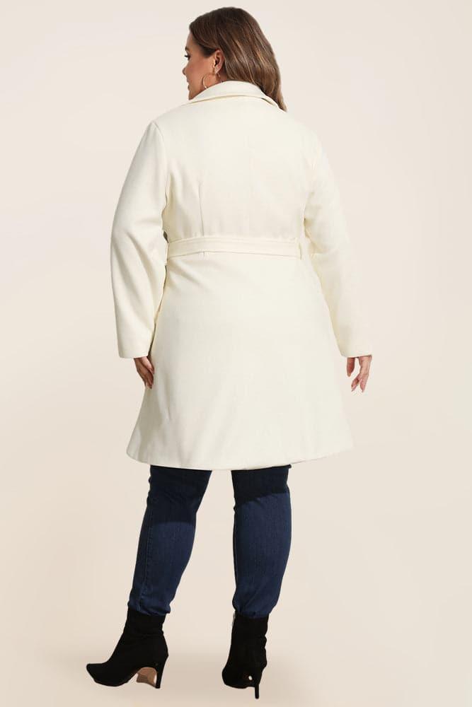 HN Double Breasted Overcoat with Belt Lapel Collar Peacoat HN Double Breasted Overcoat with Belt Lapel Collar Peacoat