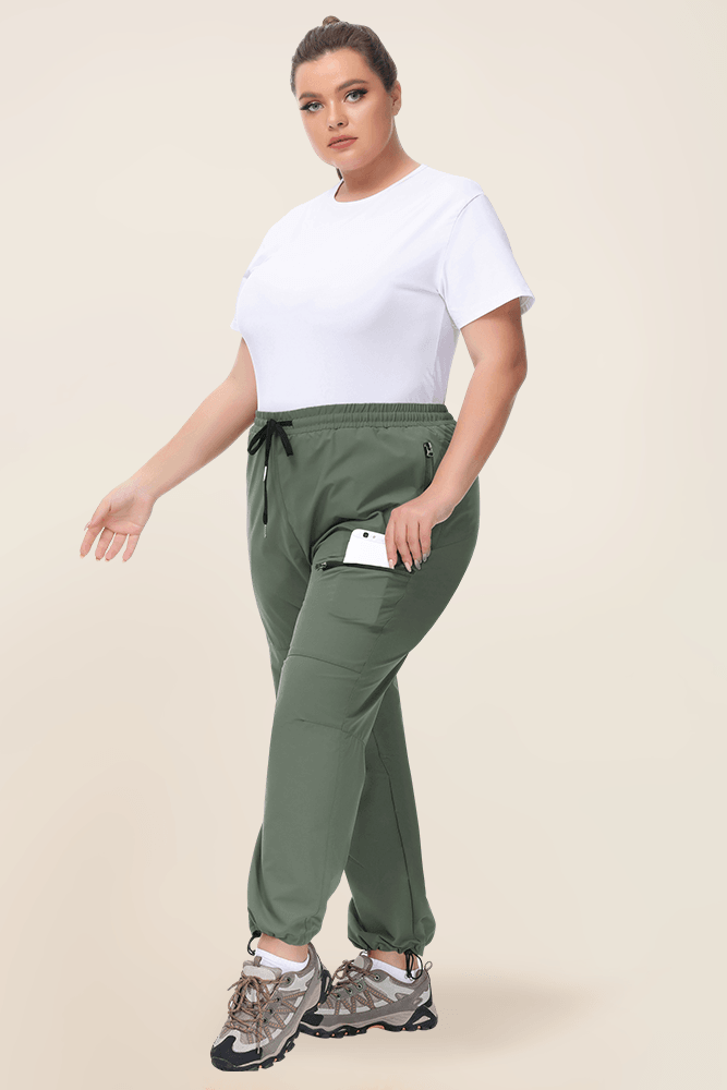 HN Women Plus Size Outdoor Pants Elastic Drawstring Waist Multi-Pocket Pants - Hanna Nikole