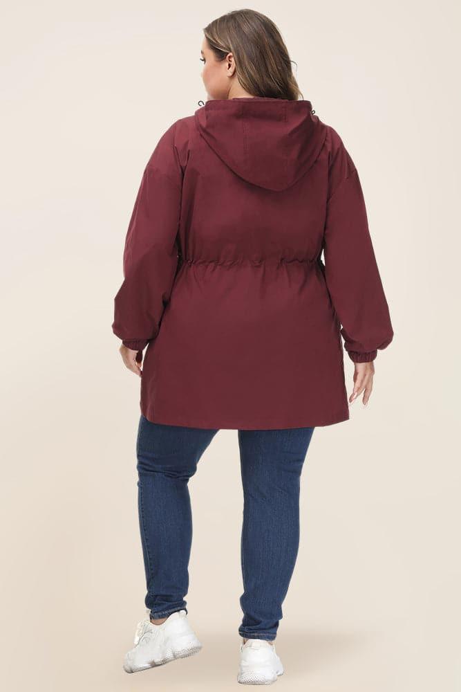 HN Women Plus Size Drawstring Waist Rain Coat Above Knee