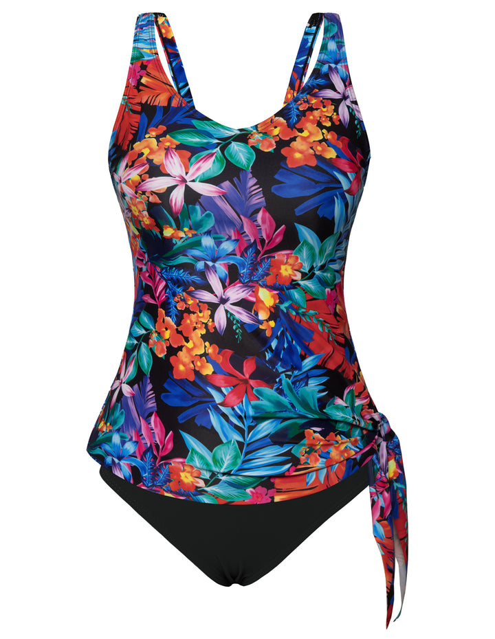 KK Women 2pcs Set Swimsuit V-Neck Padded Swim Tops+High Waist Briefs Swimwear