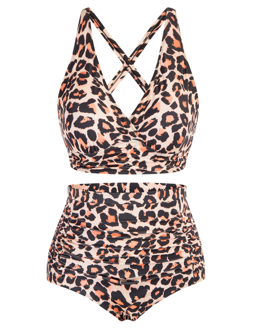 Hanna Nikole Women's Plus Size Halter V Neck Bikini Swimsuits High Waisted Ruched Tummy Control Swimwear