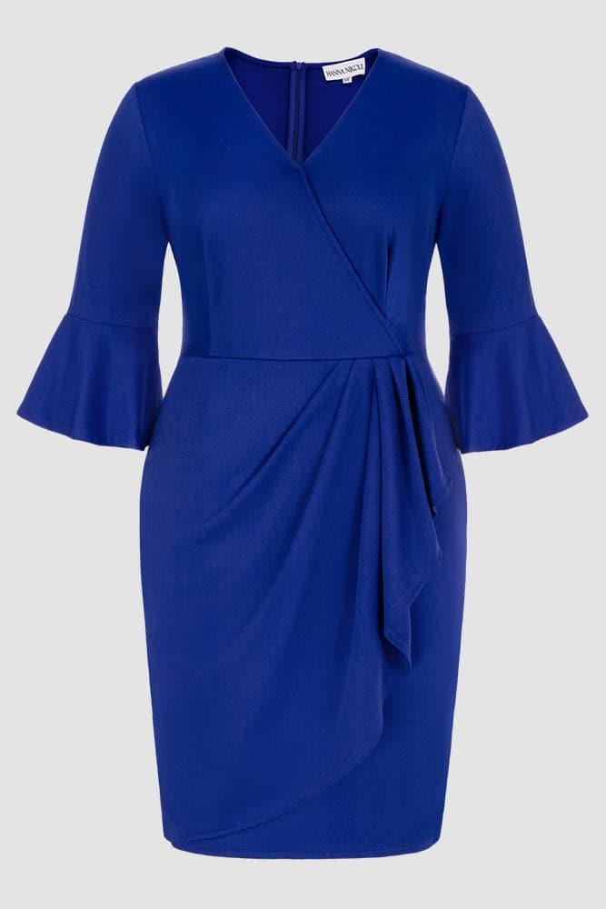 HN Overlay Decorated 3/4 Sleeve V-Neck Straight Dress - Hanna Nikole#color_blue