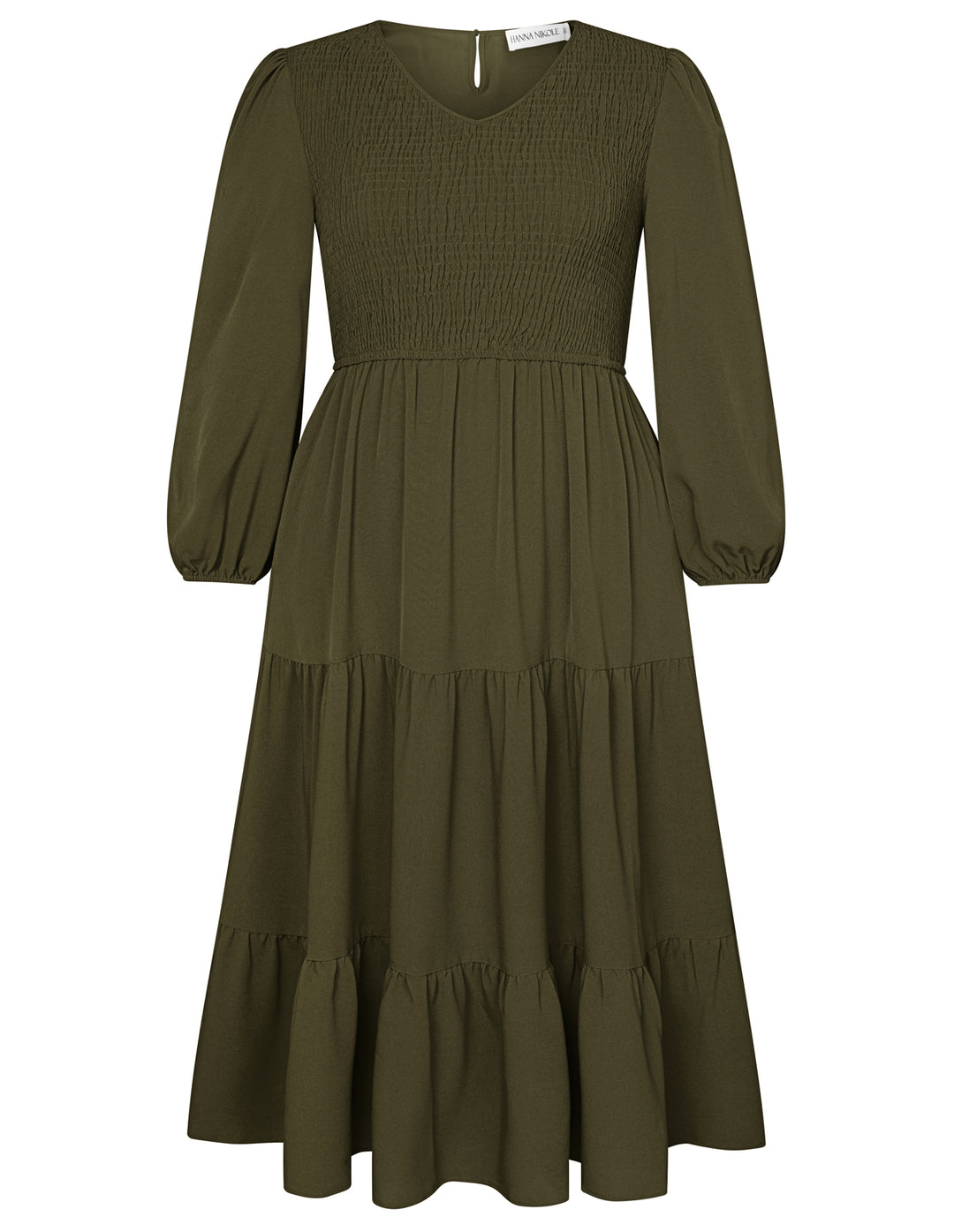 HN Women Plus Size Elastic Waist Dress Long Sleeve V-Neck Tiered A-Line Dress