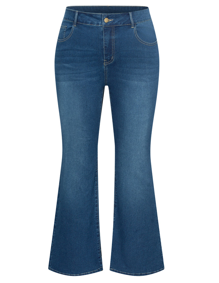 HN Women Plus Size Flared Bottoms High Waist Multi-Pocket Jean Pants Jeans