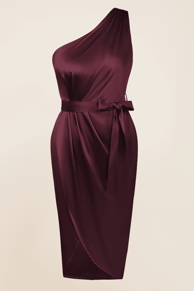 HN Wrap Hem Party One-Shoulder Oblique Neck Bodycon Dress - Hanna Nikole#color_wine