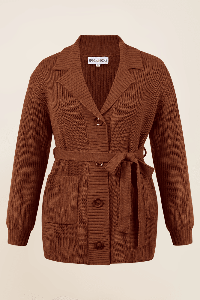 HN Lapel Collar Loose Fit Long Sleeve Button-up Sweater - Hanna Nikole