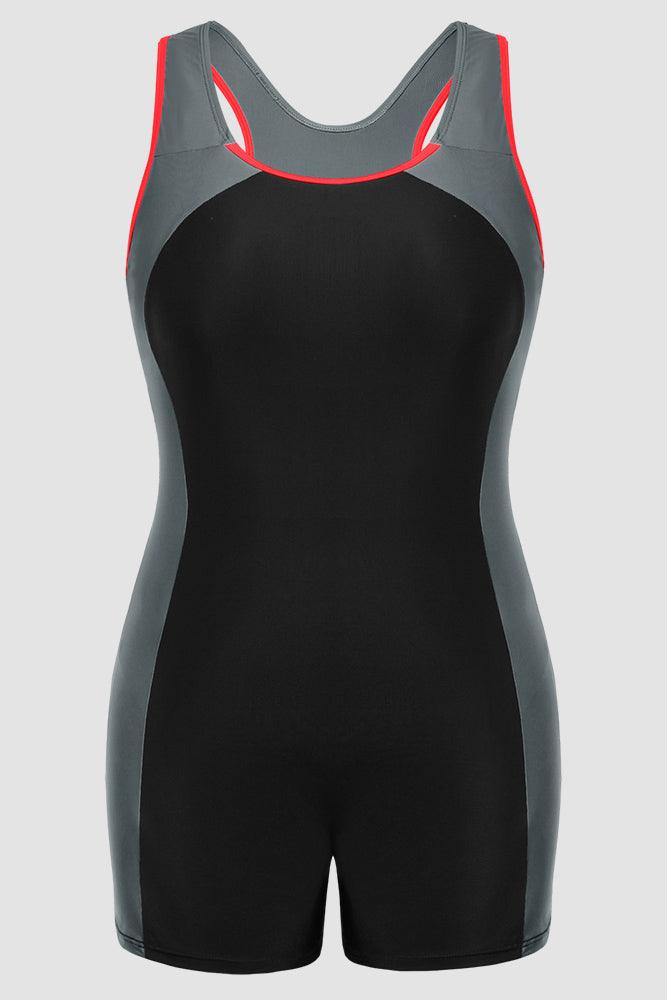 HN Women Plus Size Contrast Color Bathing Suit Hollowed-out Back Swimwear - Hanna Nikole
