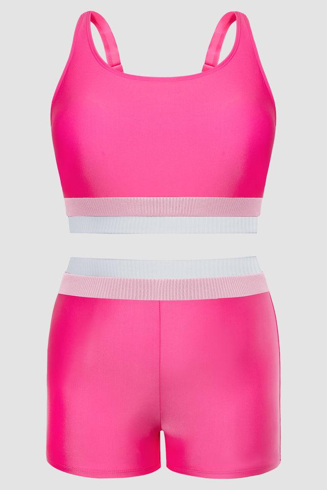 HN Women Plus Size Contrast Color Swimsuit Padded Cropped Tops+Boxer Briefs - Hanna Nikole