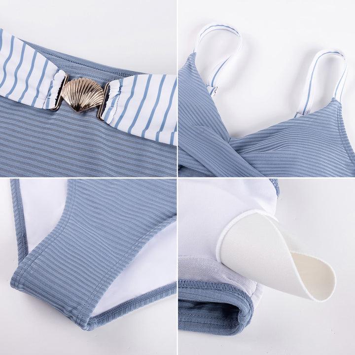 Hanna Nikole Womens High Waisted Bikini Sets, Textured Tummy Control Swimsuit, 2 Piece Twist Color Block Bathing Suits