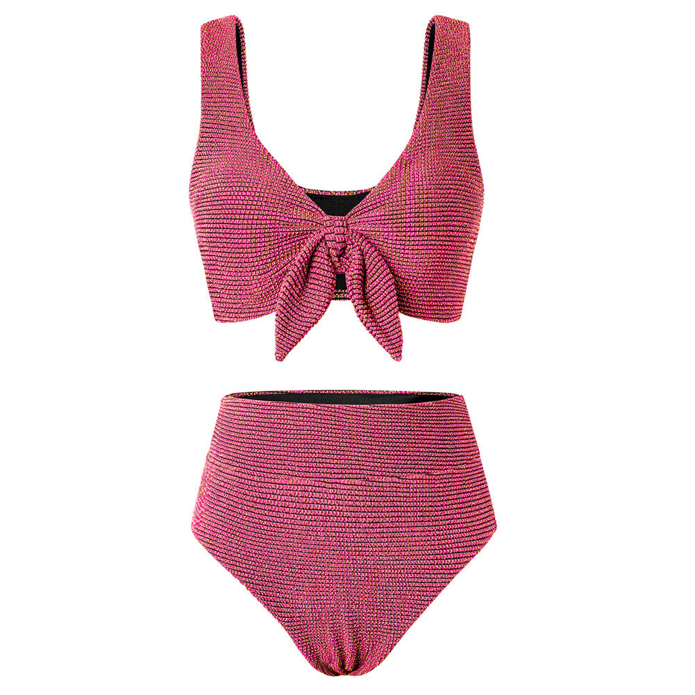 Hanna Nikole Women High Waisted Bikini Sets, Two Piece Swimsuit Tummy Control, Textured Bathing Suits, Tie Knot Swimwear