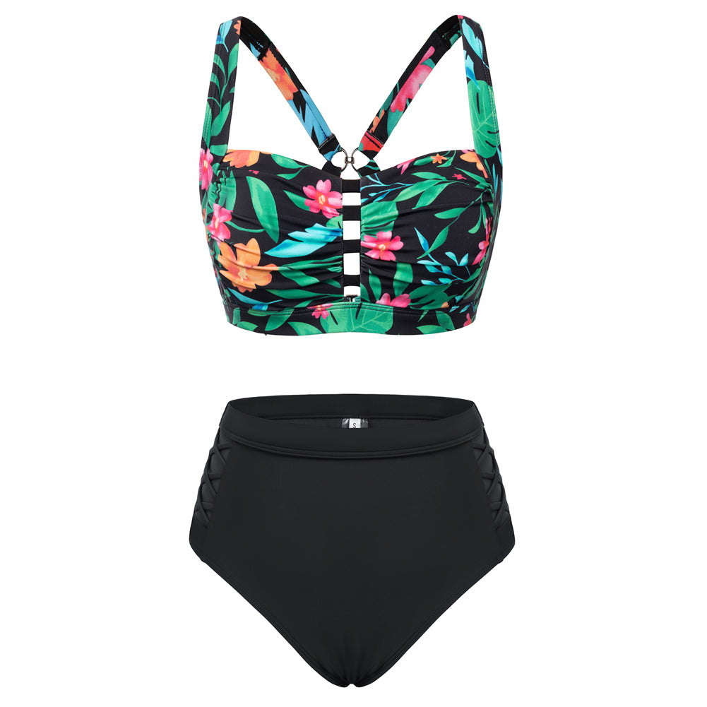 Hanna Nikole Women's Bikini Sets High Waisted, 2 Piece Bathing Suit Tummy Control, Push Up Cutout Ruched Swimsuit Beachwear