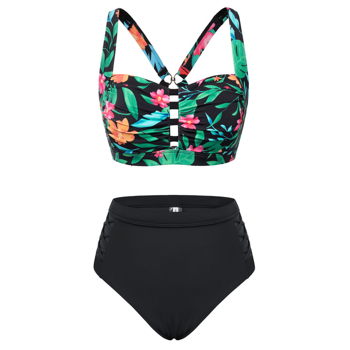 Hanna Nikole Women's Bikini Sets High Waisted, 2 Piece Bathing Suit Tummy Control, Push Up Cutout Ruched Swimsuit Beachwear