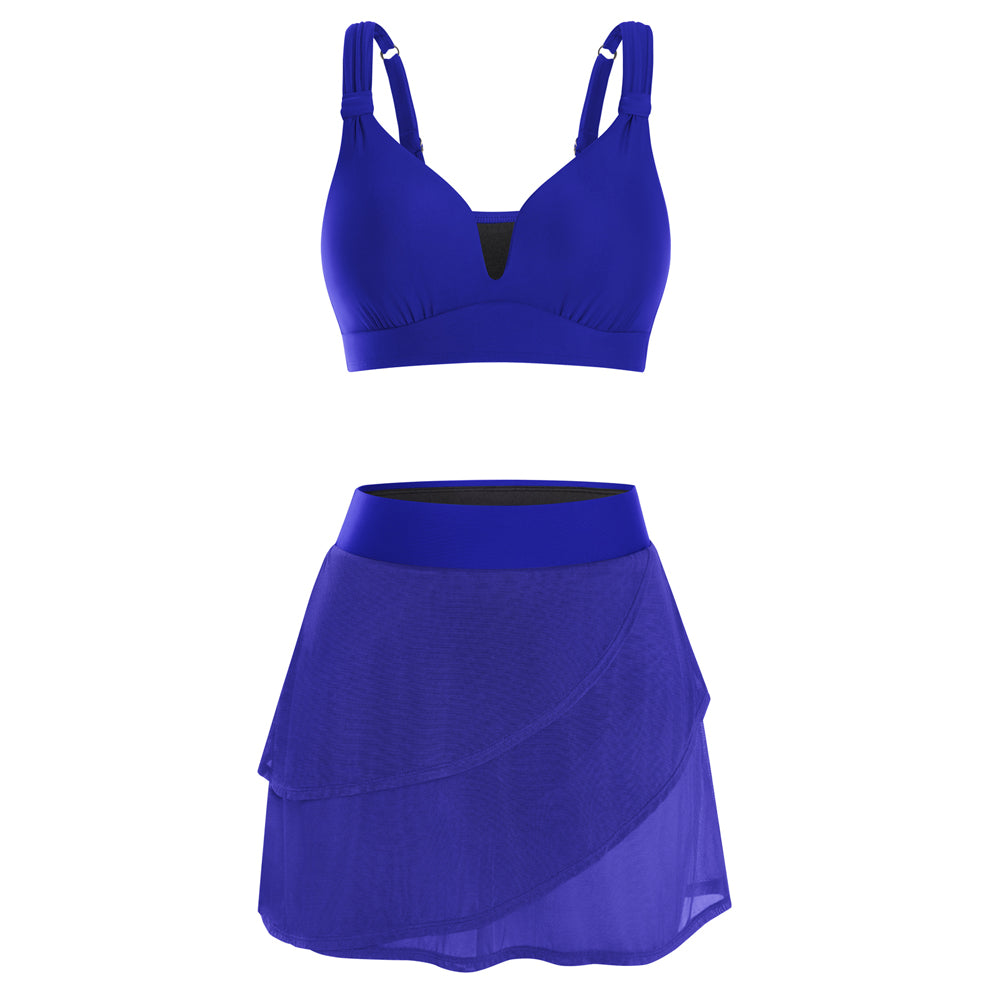 Hanna Nikole Womens High Waisted Bikini Sets, Modest Tummy Control Swimsuits, 2 Piece Bathing Suits Mesh Swim Skirt