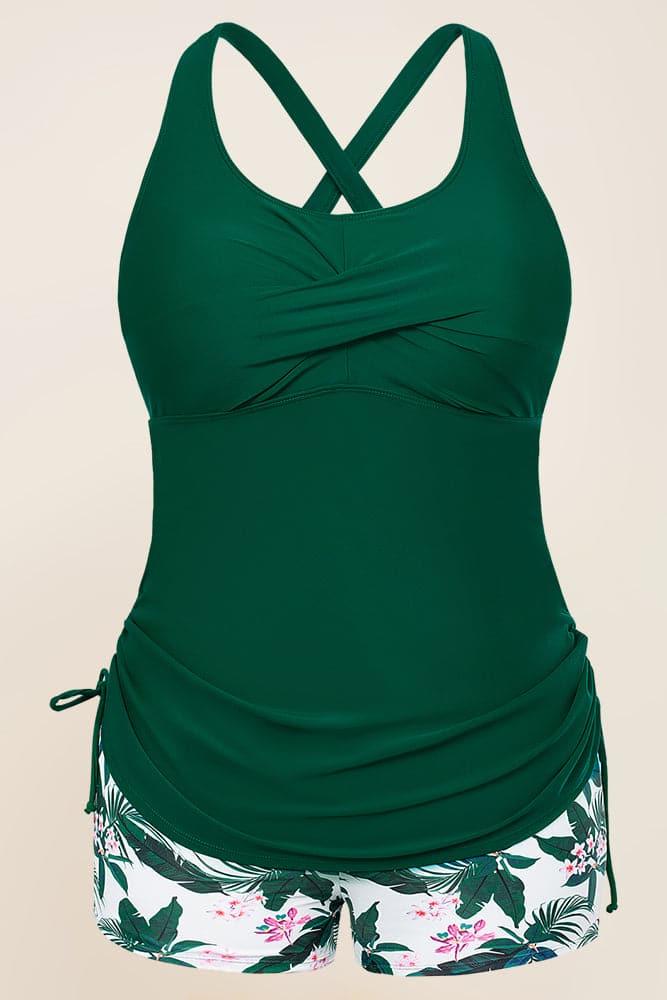HN Women Plus Size Tankini Swimsuit Cross Back Padded Tops+Briefs Swimwear - Hanna Nikole