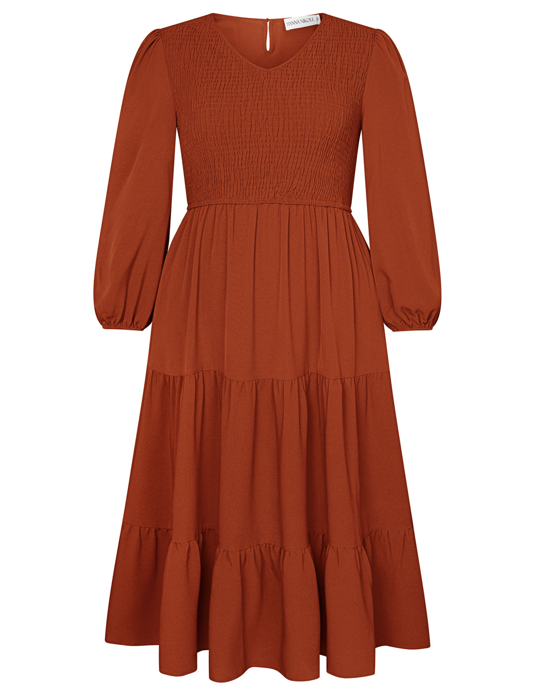 HN Women Plus Size Elastic Waist Dress Long Sleeve V-Neck Tiered A-Line Dress