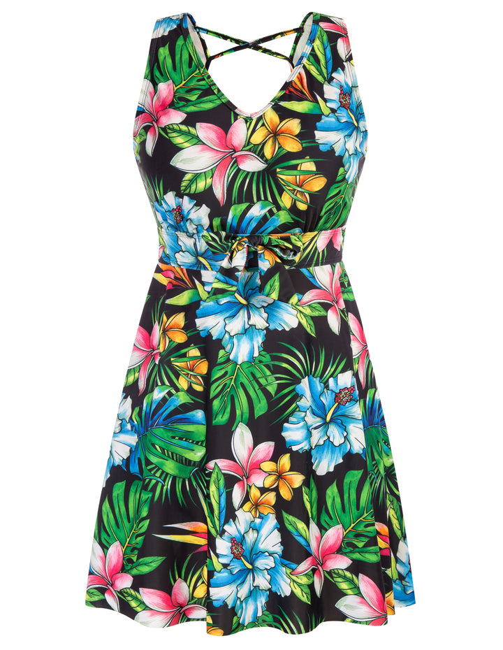 KK Women Separated Swimsuit Sleeveless V-Neck Swim Dress+Briefs Swimwear