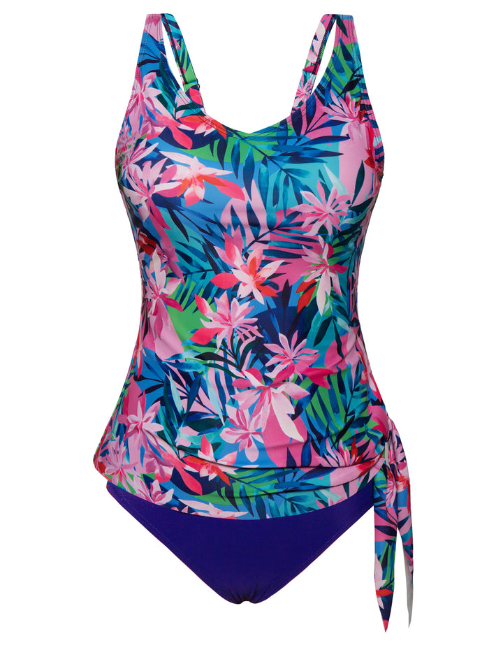 KK Women 2pcs Set Swimsuit V-Neck Padded Swim Tops+High Waist Briefs Swimwear