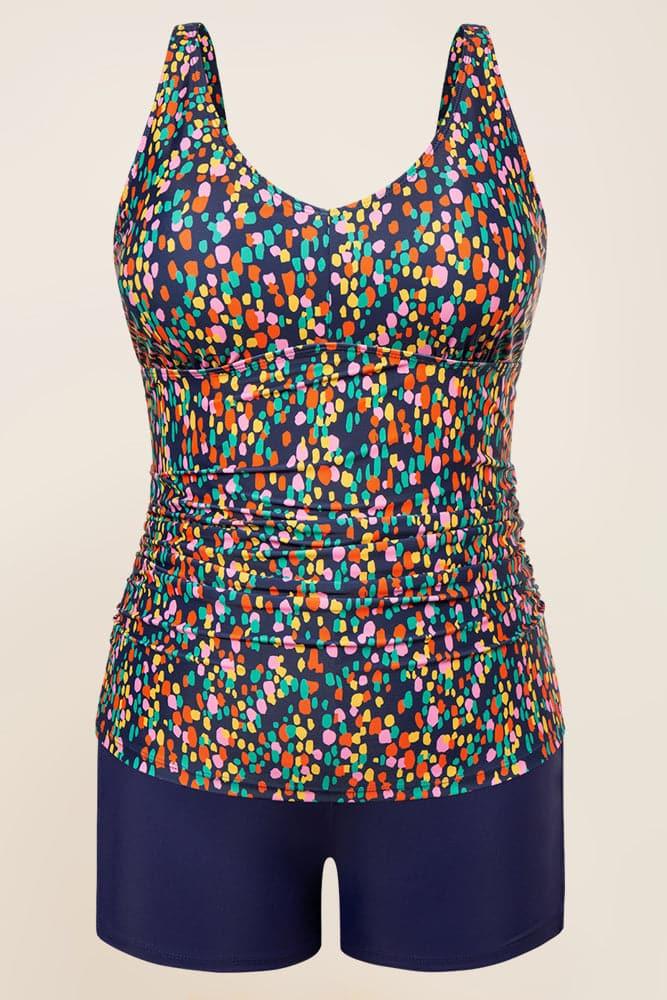 HN Women Plus Size 2pcs Set Padded Tops+High Waist Briefs Tankini - Hanna Nikole#color_colorful-dots