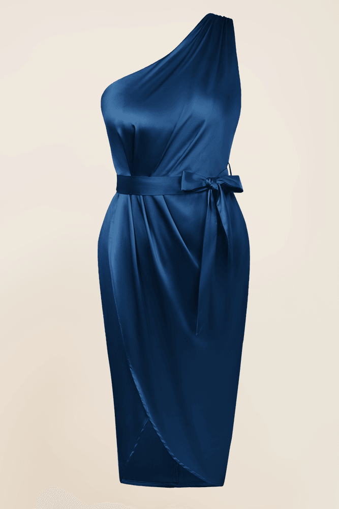 HN Wrap Hem Party One-Shoulder Oblique Neck Bodycon Dress - Hanna Nikole#color_navy-blue