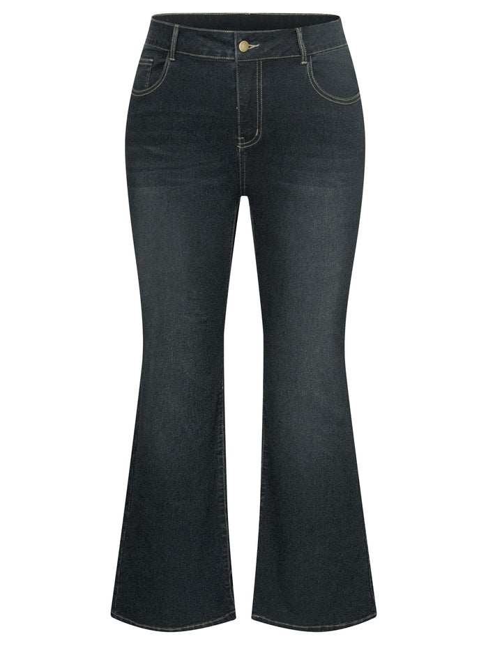 HN Women Plus Size Flared Bottoms High Waist Multi-Pocket Jean Pants Jeans