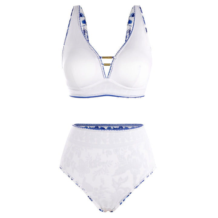 Hanna Nikole Womens High Waisted Bikini Sets Floral Print, 2 Piece Swimsuits Cutout, V Neck Bathing Suits Sexy Swimwear