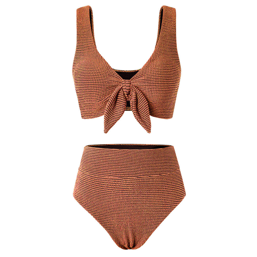 Hanna Nikole Women High Waisted Bikini Sets, Two Piece Swimsuit Tummy Control, Textured Bathing Suits, Tie Knot Swimwear