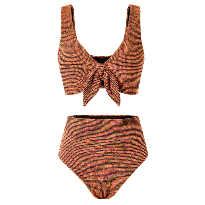 Hanna Nikole Women High Waisted Bikini Sets, Two Piece Swimsuit Tummy Control, Textured Bathing Suits, Tie Knot Swimwear