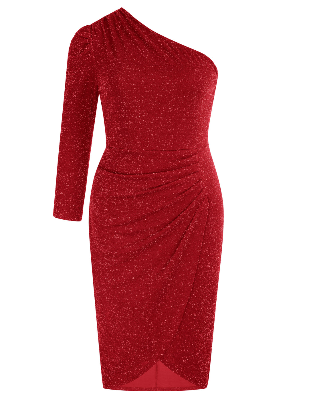 HN Ruched Party Long Sleeve Oblique Neck Dress