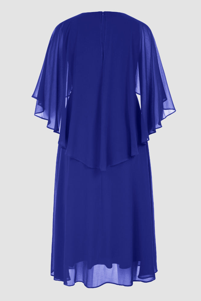 HN Chiffon Party Cape Sleeve V-Neck Defined Waist Dress - Hanna Nikole#color_royal-blue