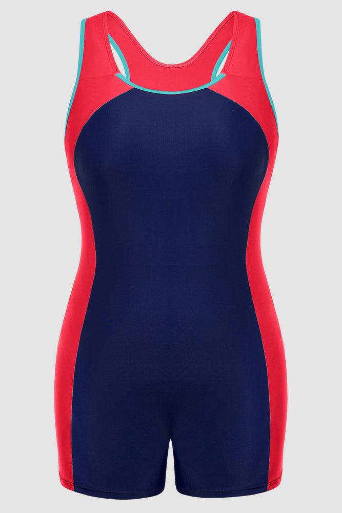 HN Women Plus Size Contrast Color Bathing Suit Hollowed-out Back Swimwear - Hanna Nikole