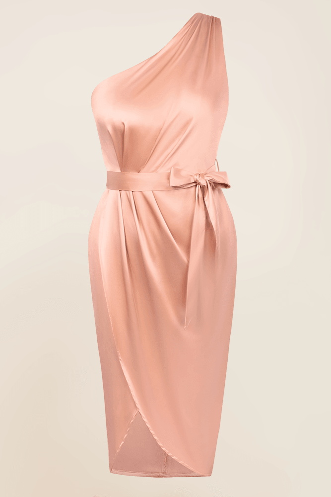 HN Wrap Hem Party One-Shoulder Oblique Neck Bodycon Dress - Hanna Nikole#color_apricot