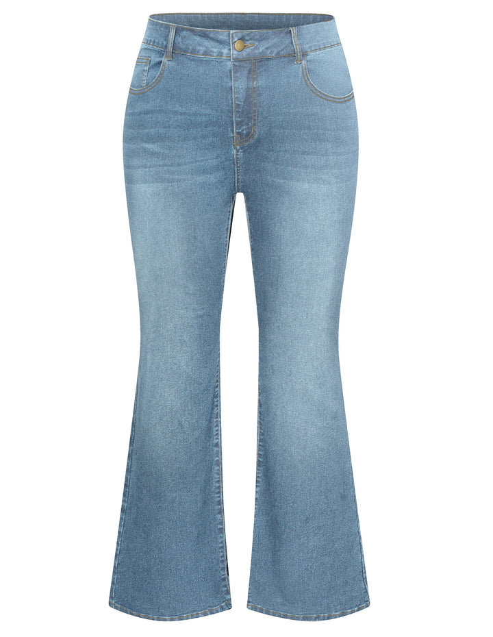 HN Women Plus Size Flared Bottoms High Waist Multi-Pocket Jean Pants Jeans