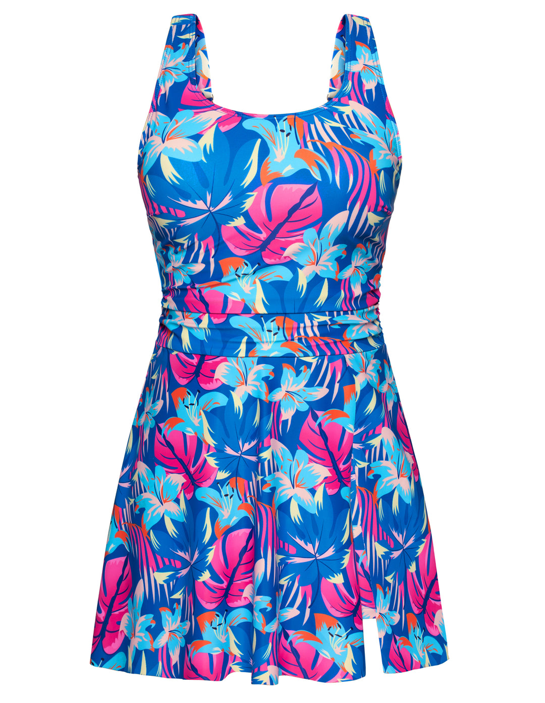 KK Women 2pcs Set Swimsuit Front Slit Padded Swim Dress+High Waist Briefs