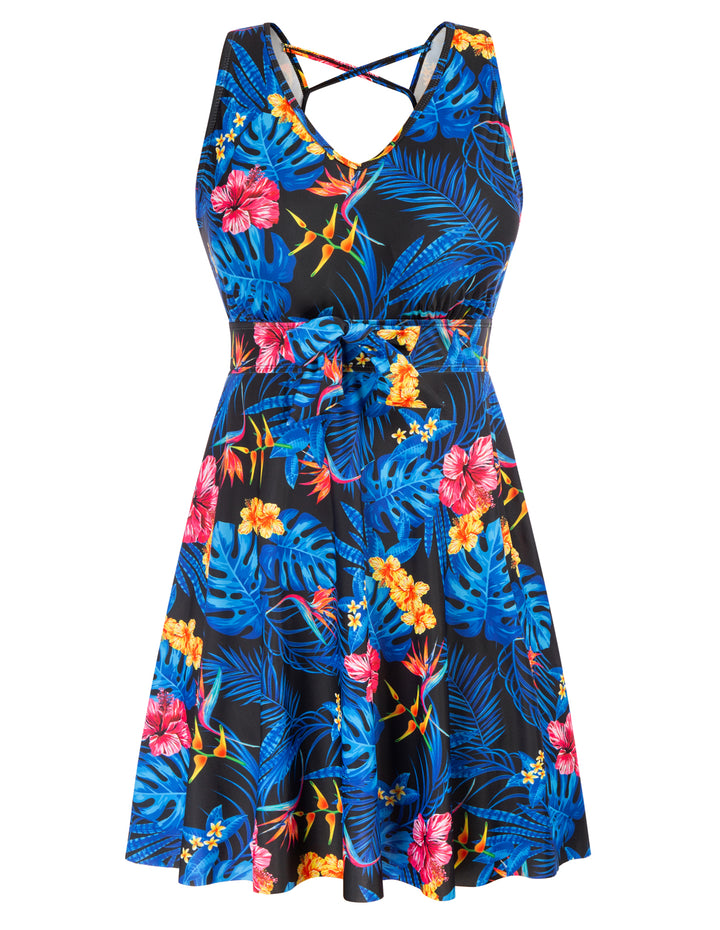 KK Women Separated Swimsuit Sleeveless V-Neck Swim Dress+Briefs Swimwear