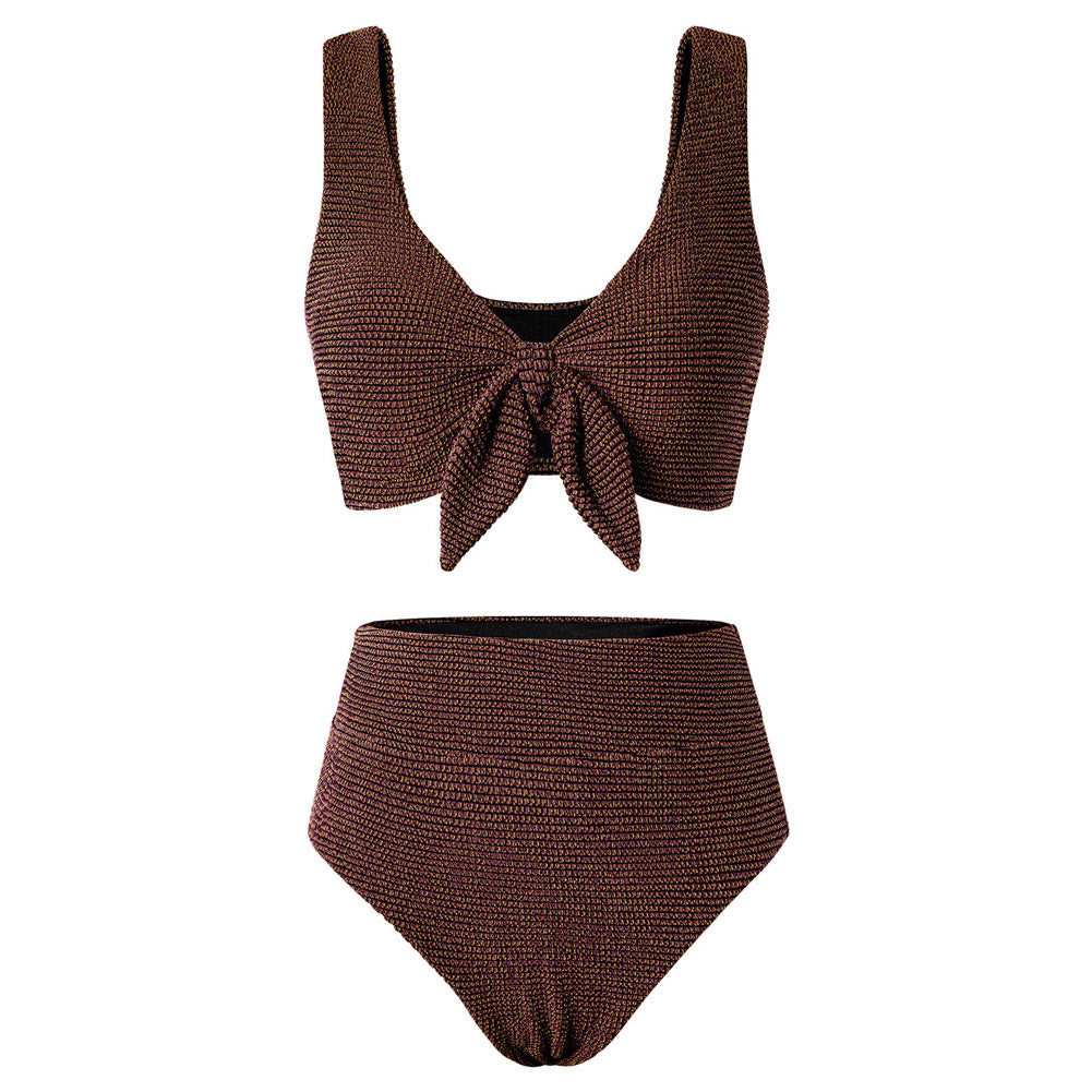 Hanna Nikole Women High Waisted Bikini Sets, Two Piece Swimsuit Tummy Control, Textured Bathing Suits, Tie Knot Swimwear