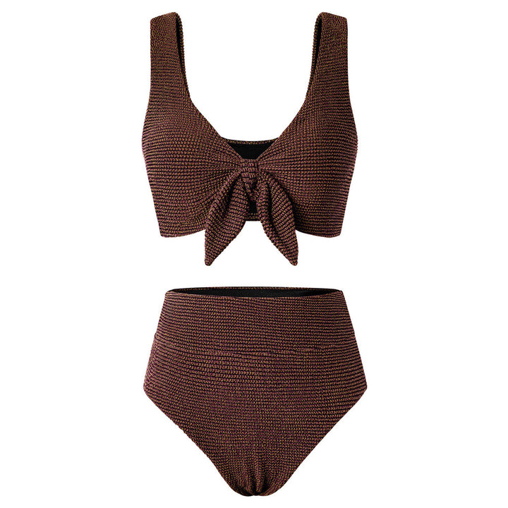 Hanna Nikole Women High Waisted Bikini Sets, Two Piece Swimsuit Tummy Control, Textured Bathing Suits, Tie Knot Swimwear