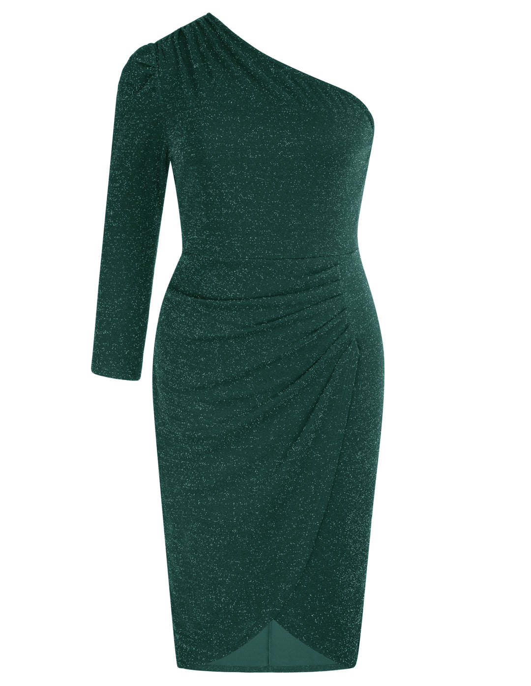 HN Ruched Party Long Sleeve Oblique Neck Dress
